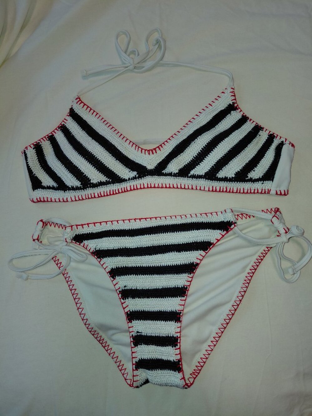 Xhilaration Women's Red, White and Blue Crochet Bikini Set Size Medium